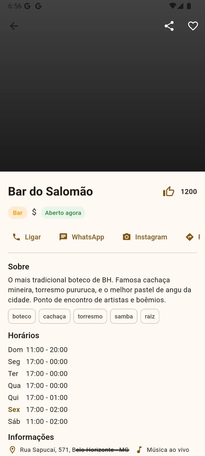 Detalhe de um lugar no BarVirtual