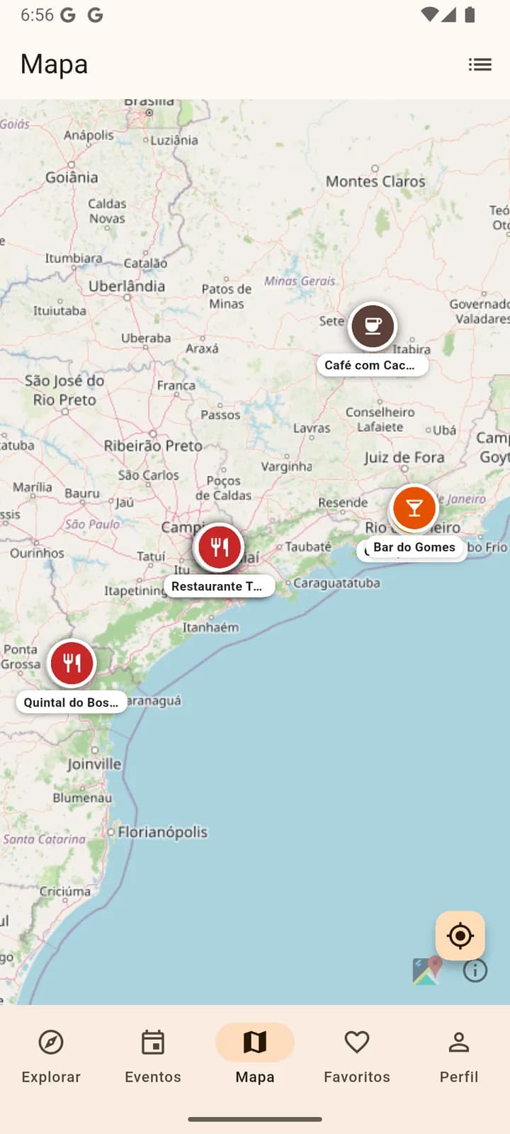 Mapa de lugares no BarVirtual